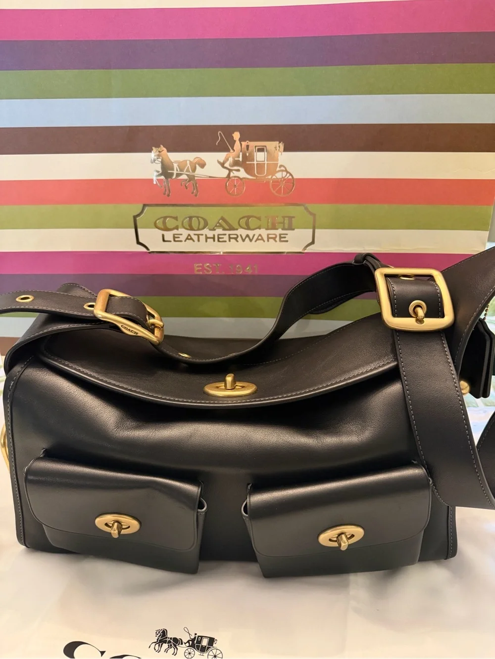 NWT Coach Haversack CDZ12 Black Leather Brass Shoulder Bag, Bleecker Archive - Picture 1 of 10